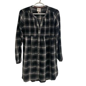 Knox Rose‎ Black and White Plaid Button Up V Neck Dress Western Boho Small